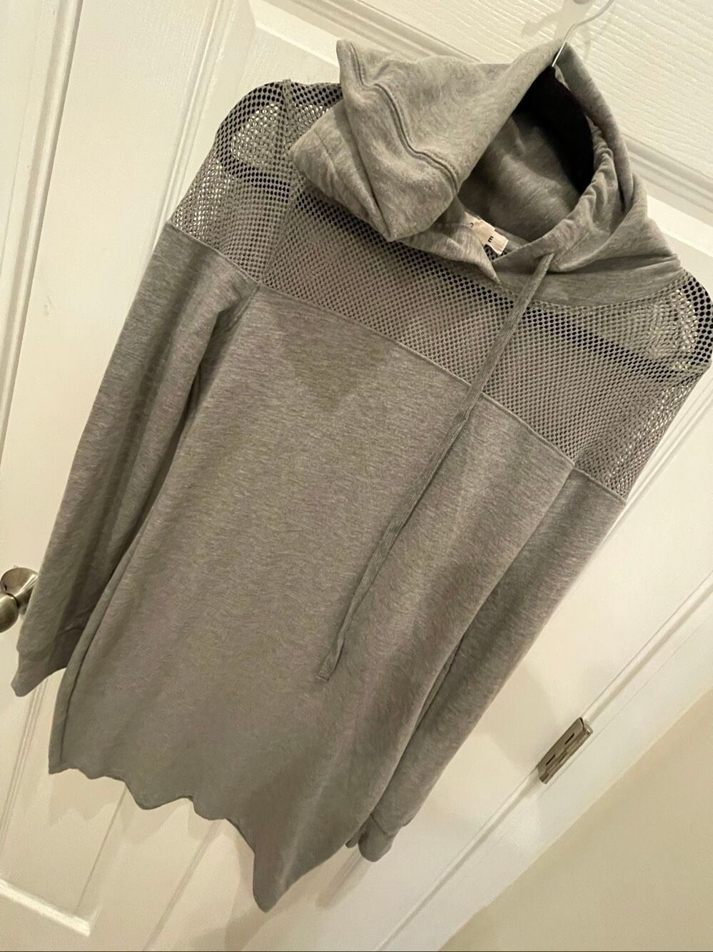 Garage L gray Mesh Yoke Hooded Pullover Top Y2K Athleisure
